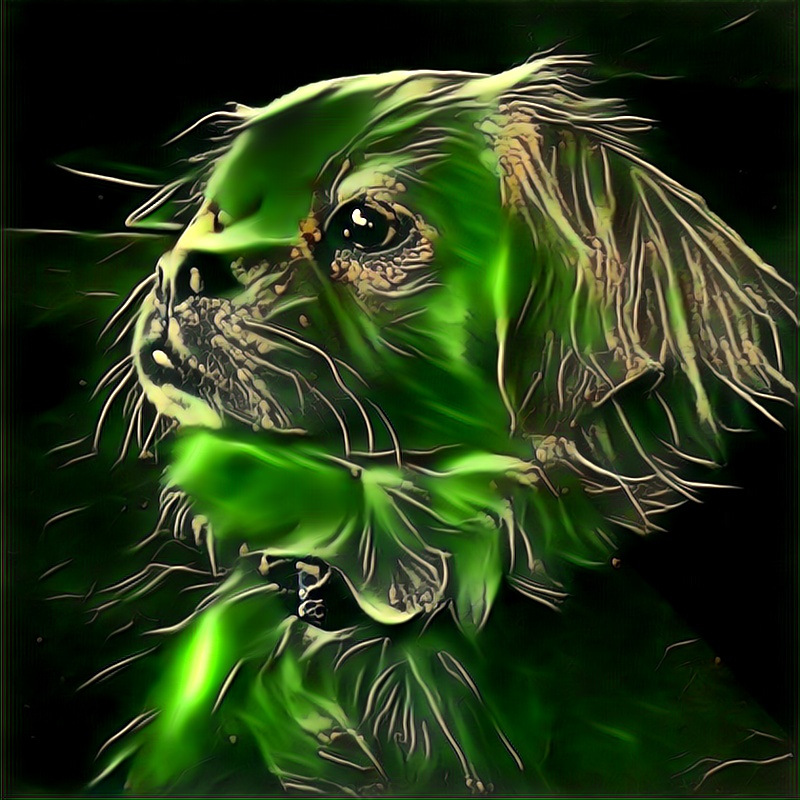 Simba dog in electric green style