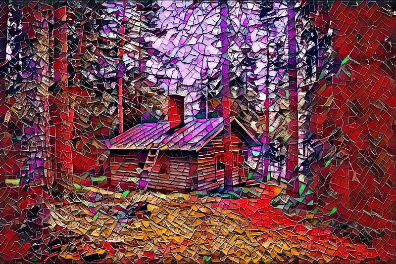cabin in the woods glass mosaic style