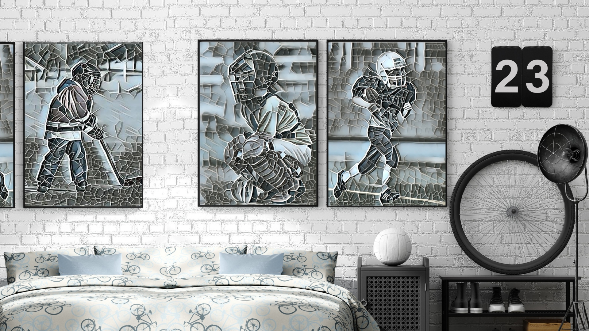 Boys Room Decorated with Sports Art